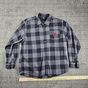 Indiana University Shirt Mens L Plaid Button IU Logo Champions Flannel Hoosier